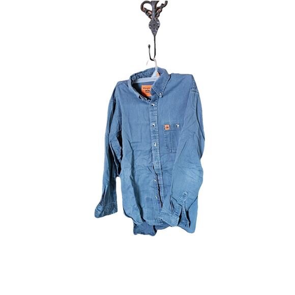 Wrangler FR Riggs Shirt Mens Work Blue Denim Chambray Comfortable Broken In Med - Picture 1 of 3